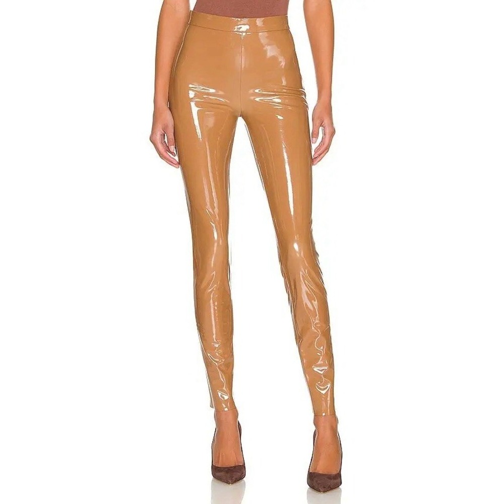 NWT Alice + Olivia Maddox Vegan Patent Leather Leggings Camel Size 8 $195